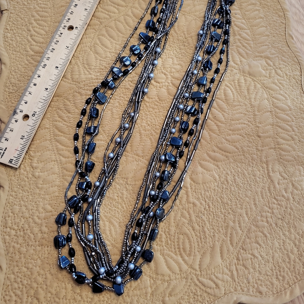 Exquisit! Long Beaded Multi-strand Necklace | Color: Gray/Black/Silver